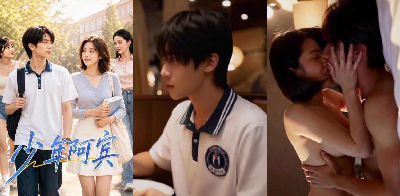 AI成人短剧 少年阿宾 大学生男主无套战三女 青春肉欲与背德感的完美结合