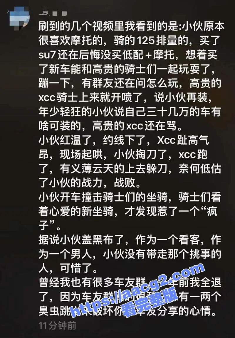 小米su7撞摩托车事件完整版!小米su7单刀赴会VS摩托佬 被激怒后持刀伤人撞毁多辆机车 现场视频曝光 图9