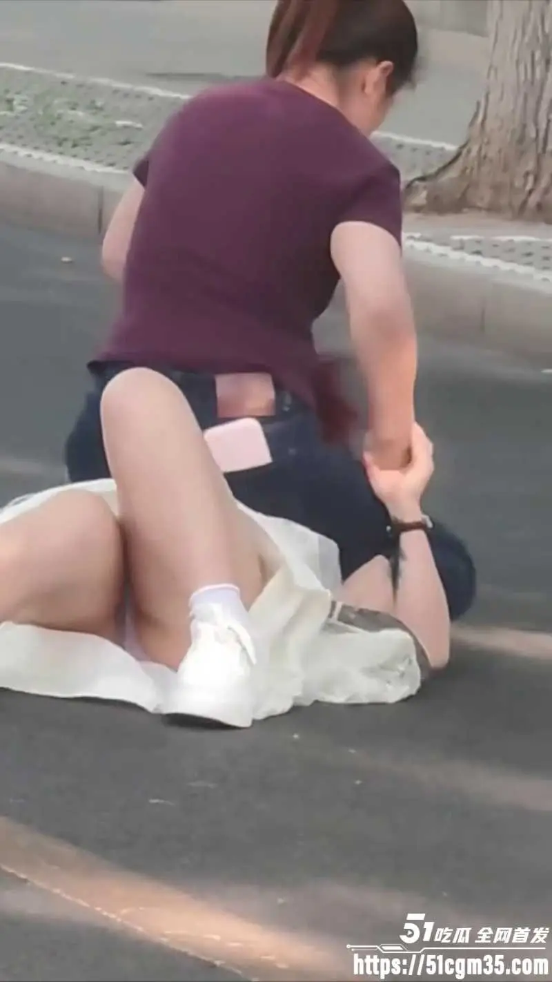 紫衣大妈街头暴揍白裙美女 马路中央按地上狂扇巴掌 是抓小三还是另有其因? 图3