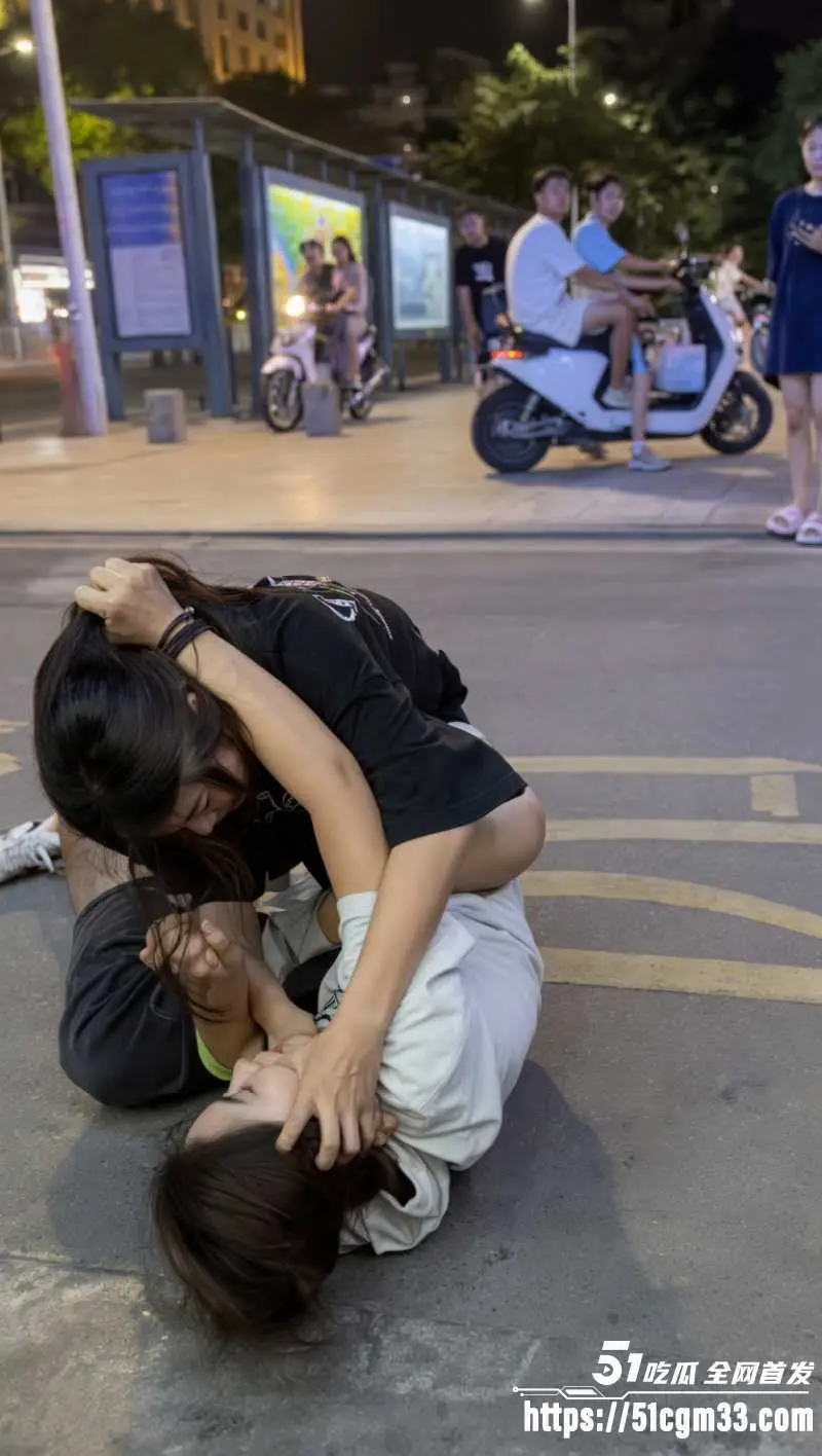 精神小妹打架现场 抓头发狂薅狠扯奶篓子 雪白肌肤走光 现场一片狼藉！ 图3