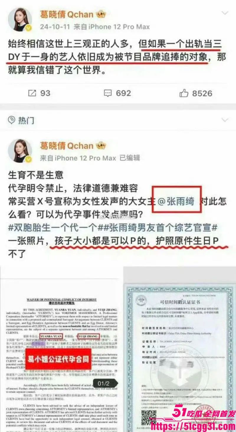 张雨绮代孕丑闻登热搜!葛晓倩实锤公证合同龙凤胎护照 被匿名电话威胁恐吓录音曝光 内娱下线再次刷新! 图28