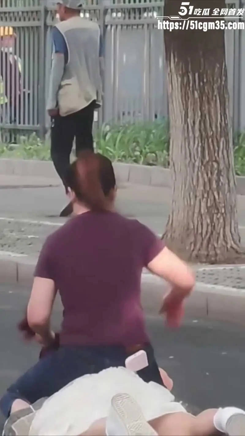 紫衣大妈街头暴揍白裙美女 马路中央按地上狂扇巴掌 是抓小三还是另有其因? 图6