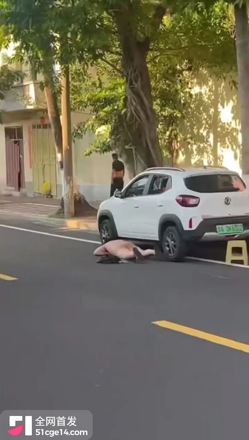 这年头啥都见过 操地还是第一次见 男子马路边旁若无人全裸操地 人还能这么玩?