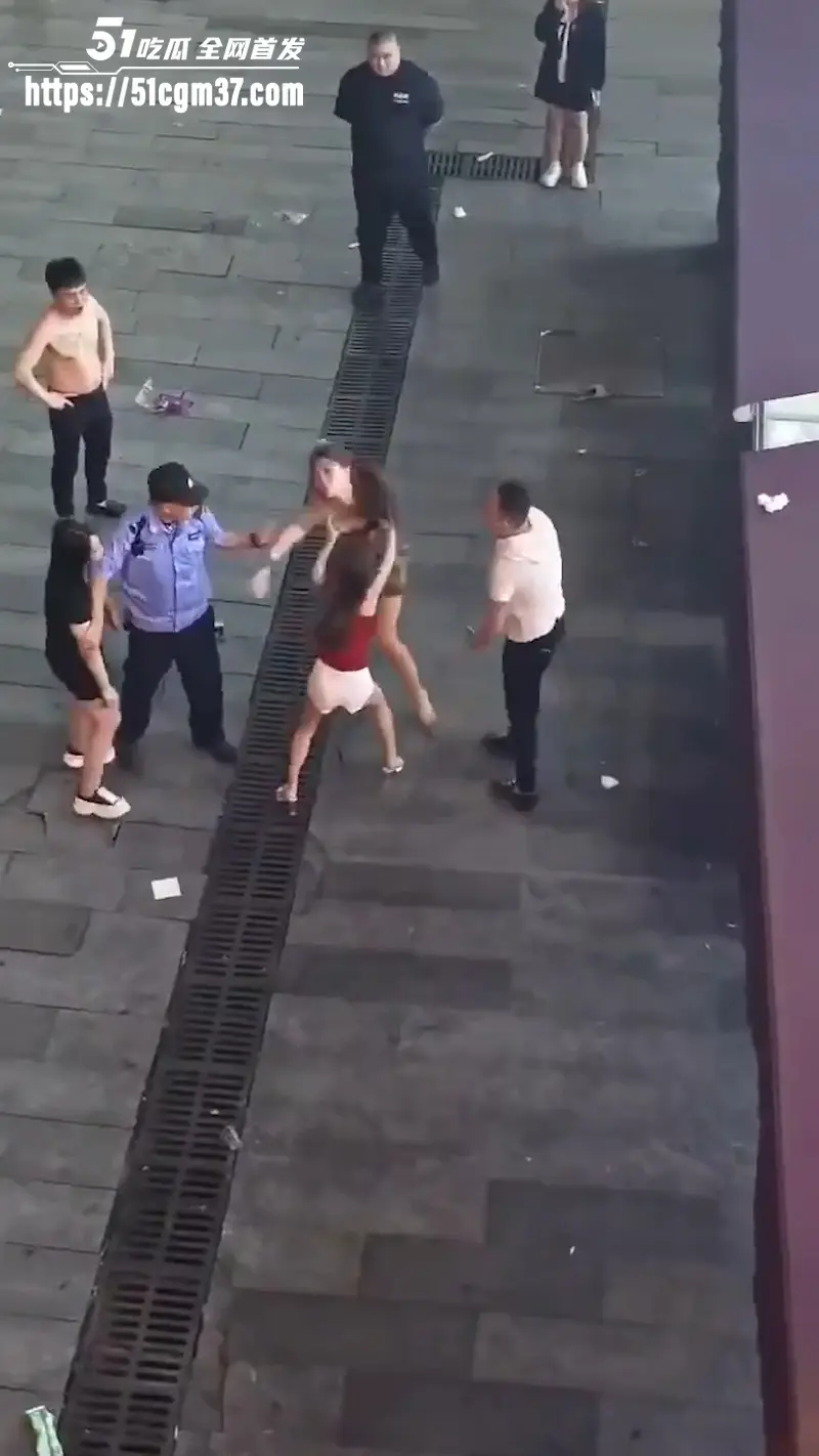 双女街头互殴 上演撕衣大战 拳打脚踢春光外泄 保安拉都拉不住太野了!