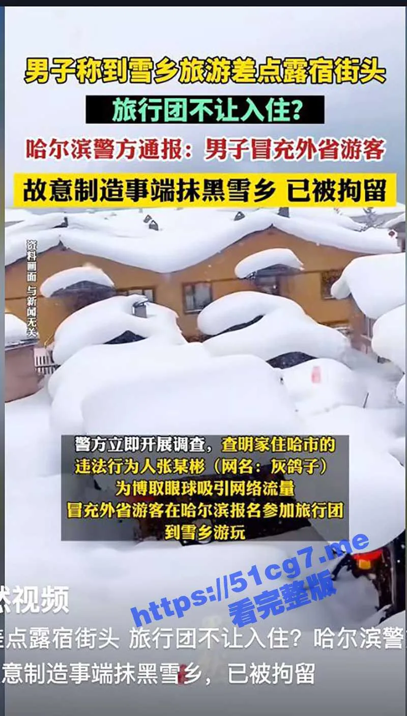 灰鸽子雪乡旅游14分钟视频 全网已下架且看且珍惜!因抹黑旅游形象已被行政拘留!