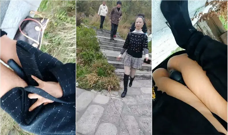熟女大姐很風情,立春踏青野山頭戶外大膽露出,遇到遊玩壹家人趕忙穿衣
