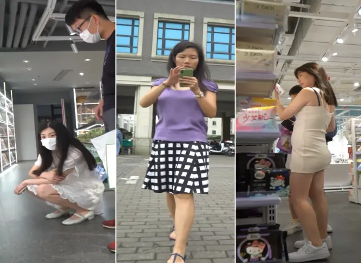 白裙美女粉内正面蕾丝花纹微透
