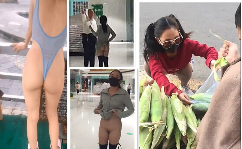 人前露出温泉无内裸露！纹身师和玉米摊主大胆挑战~ 商场小屁屁女孩问路，户外街头的贱狗行为！