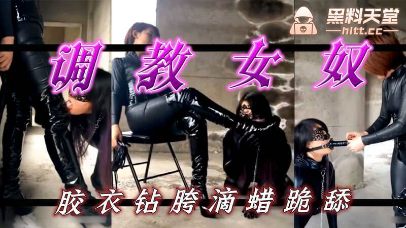 女王SM户外调教 胶衣女奴胯部洞开 蜡滴身驱跪地舔蜡假抽插调教