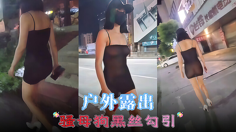 户外美乳骚母狗，黑丝勾引露春光