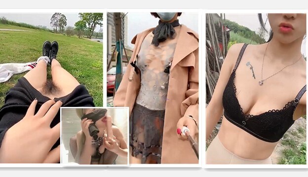 户外晓珍，娇小身材穿乳夹情趣装，楼道公园大胆露出，楼道行走露乳夹，公园露出粉红