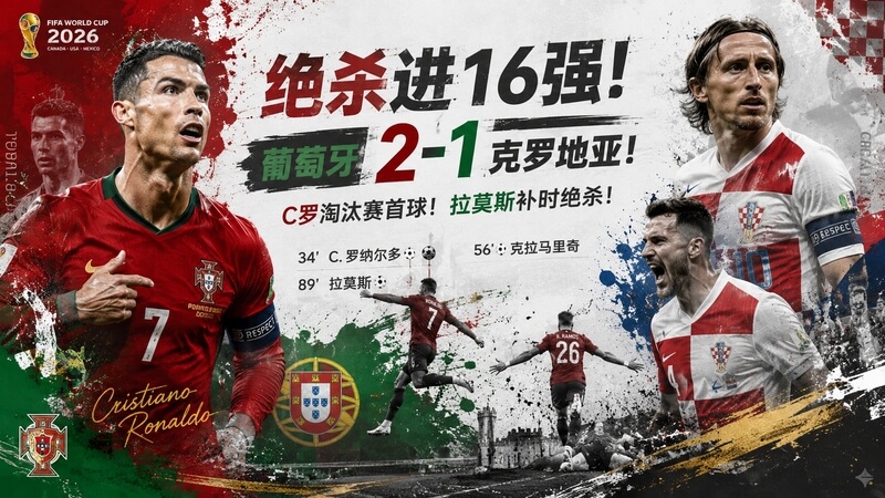 葡萄牙2-1克罗地亚 C罗首球拉莫斯补时绝杀高潮进16强