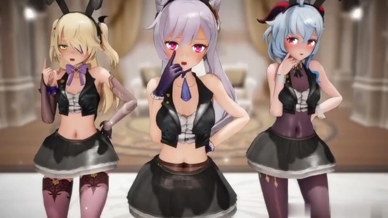 原神国风3D动漫！女团化身兔女郎，丰满胸部二次元诱惑！