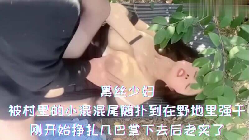 黑丝少妇被尾随：小混混野地扑倒强干，几巴掌后老实被调教。