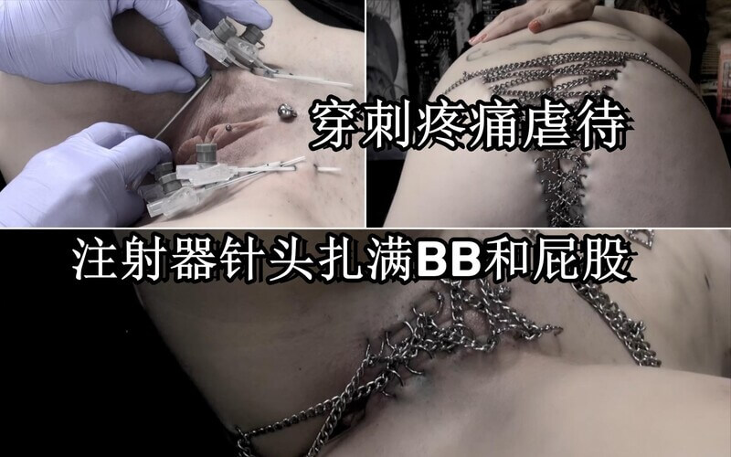 穿刺疼痛虐待,注射器针头扎满小穴和屁股