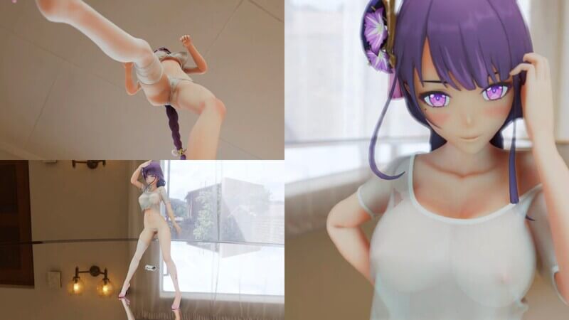 雷电将军魅舞MMD，国风少女酥胸诱惑，原神同人大尺度福利