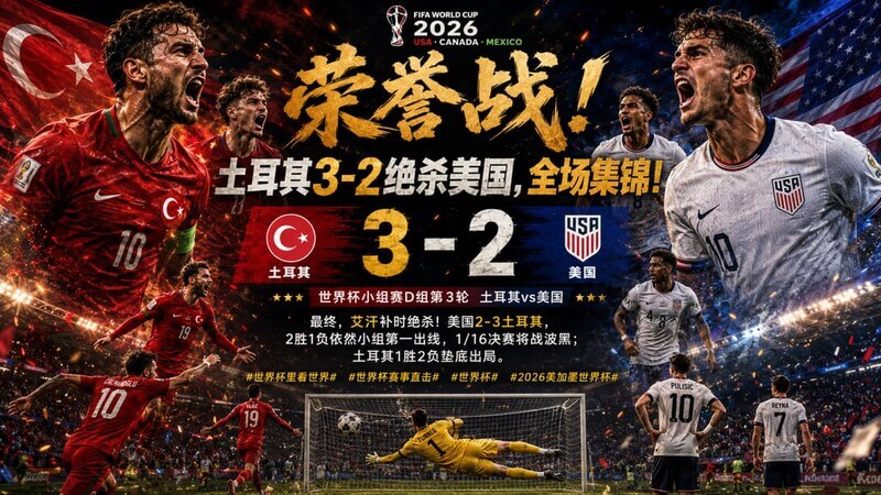 土耳其激情对决 3-2 绝杀美国 世界杯小组赛全场集锦