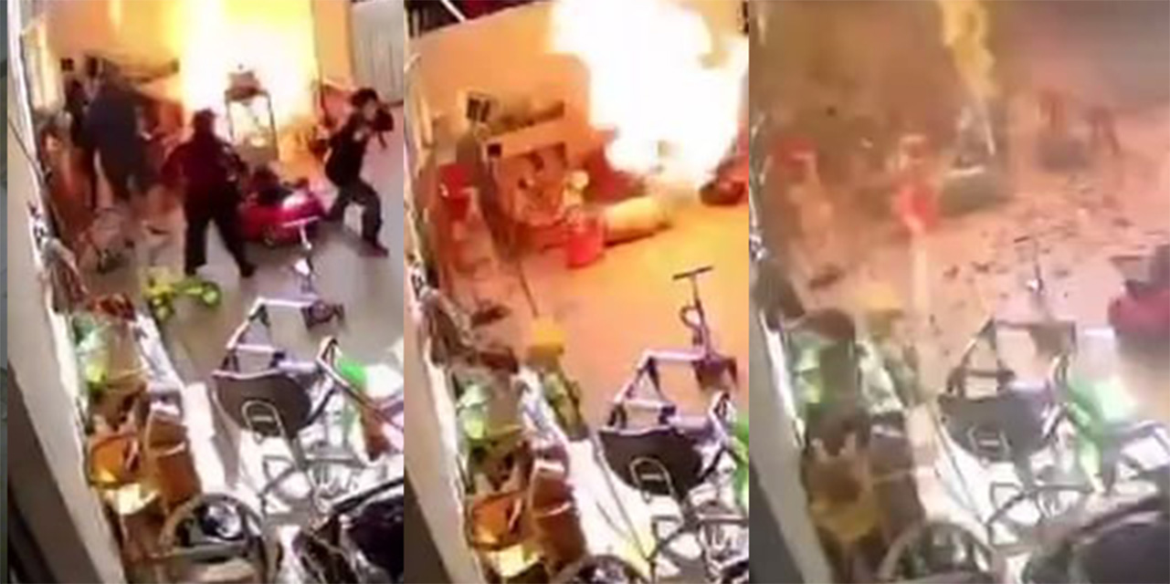 福建家庭聚餐 煤气罐燃火 椅子撞倒煤气罐 瞬间爆燃 简直就是太吓人了