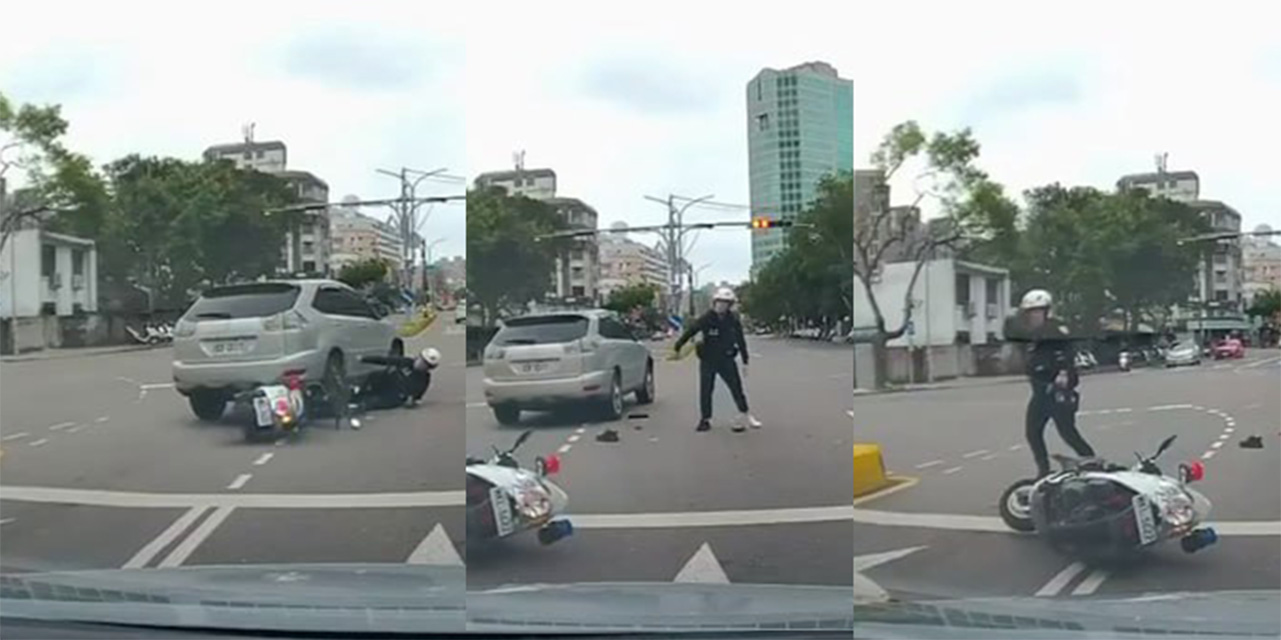 台湾新竹车辆撞车后 在倒车的过程中碾压到了警察 随后一脚油门直接跑路