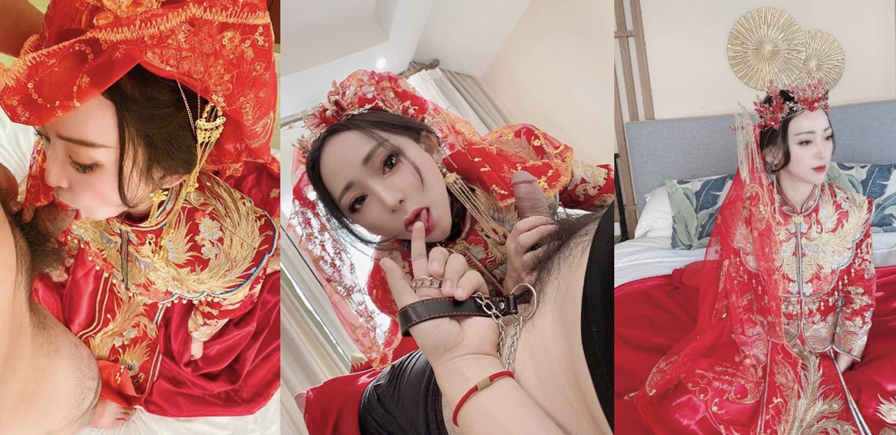 推特高颜值福利姬 肥臀兔兔 穿着中式婚纱口交 大红色礼服诱惑感满满！