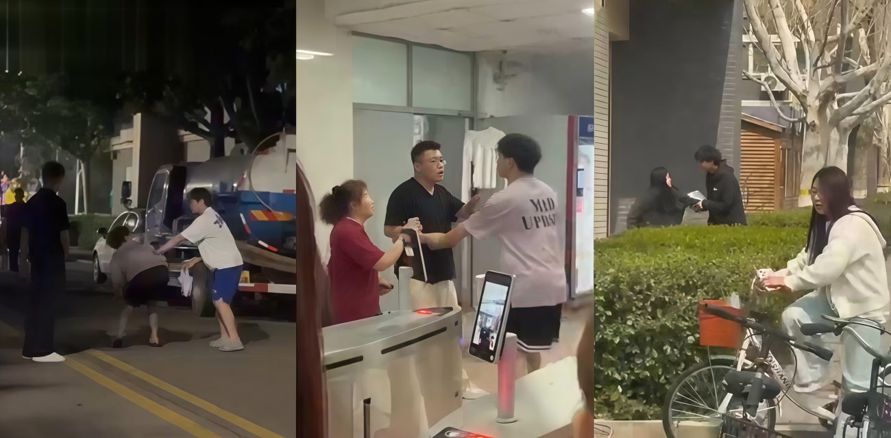 沧州师范学院 女生脚踏两只船出轨 被男友当众放倒 宿舍楼下万人围观