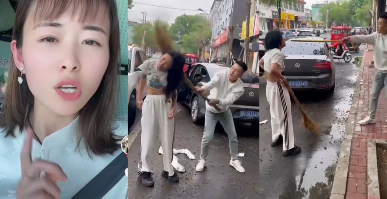 临沂网红刘哈哈街头打架 一个老爷们抓着一个女人暴打 据说这家伙大过年的连自己的老爹都打