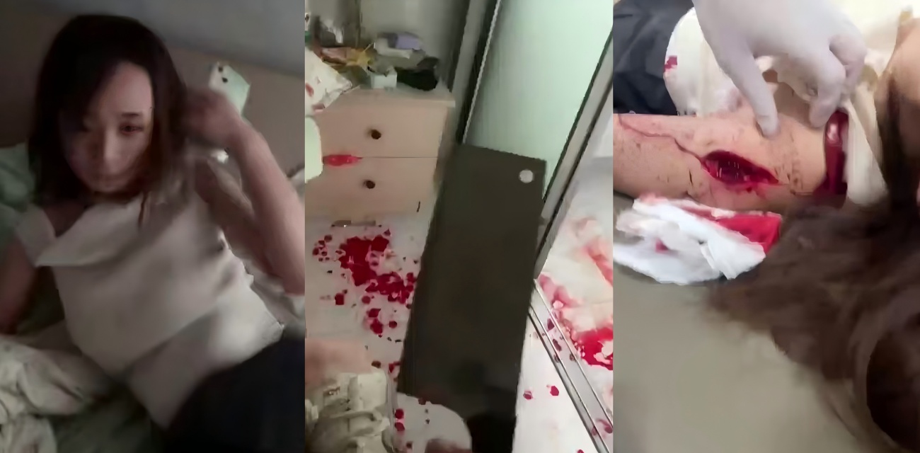 恐怖慎点 男子拿菜刀猛砍老婆 血溅床单还全程拍视频 这也太狠了