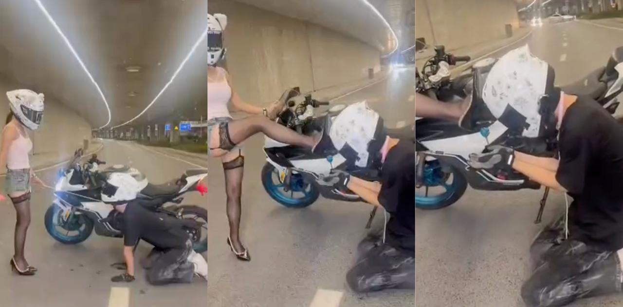 骑春风摩托的天塌了 真有人跪地当狗啊 抖音狠diss车主变狗爬引发骂战