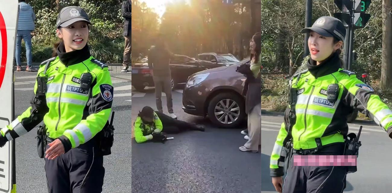 杭州西湖网红兔子警官 李语蔚 惨遭撞击倒地不起 救护车急抬担架 惊魂一刻！
