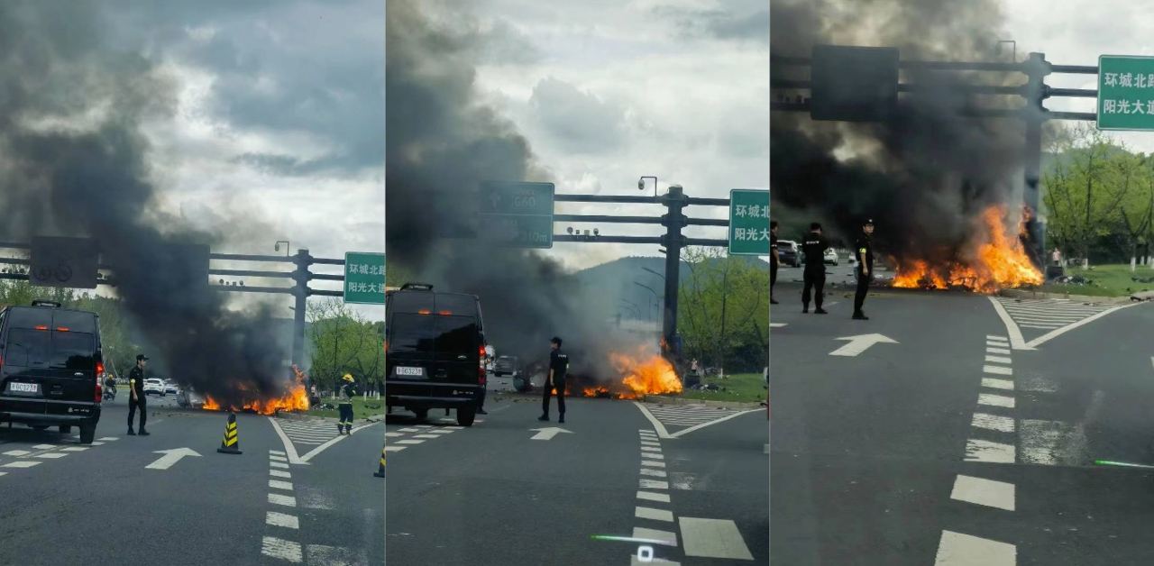 义乌机场路 蔚来ES8严重超速（174km/h撞柱爆炸！)女司机被烧成碳！