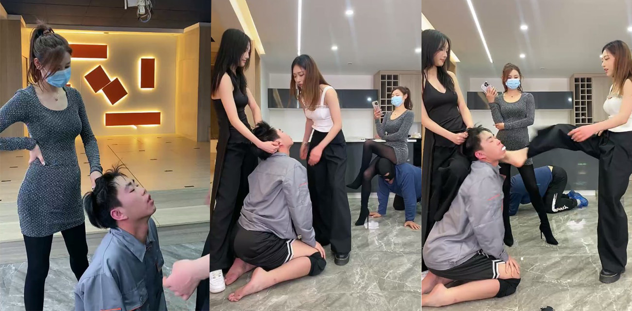 某丝足俱乐部派对现场 小伙被三位小仙女轮番羞辱调教