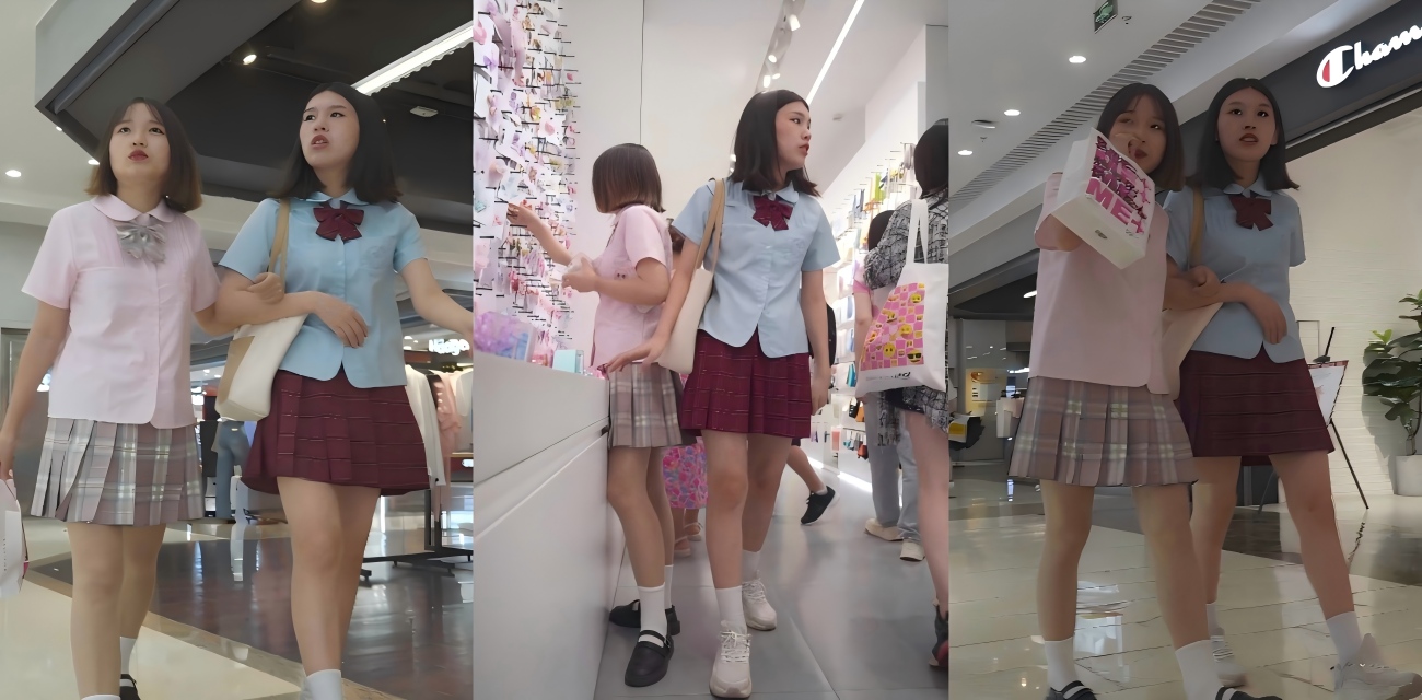 商场抄底偷拍JK制服姐妹 一箭双雕的惊艳瞬间 内裤惊喜曝光