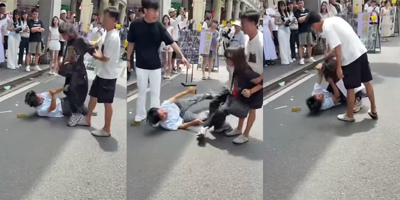 潮汕打架名场面 短头男骑脸输出 长发男原地起飞 薅头发薅出杀猪声