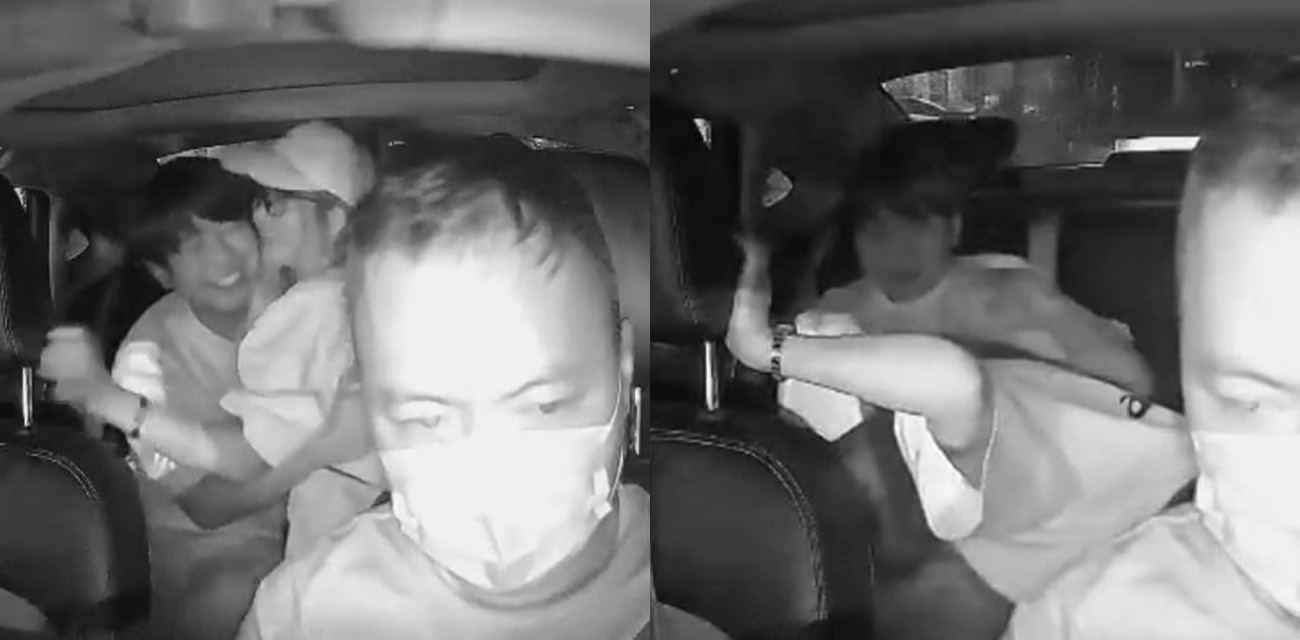 小情侣出租车上亲热不顾司机偷看 男子解裤女友口交深喉鸡巴 昏暗灯光暧昧紧张