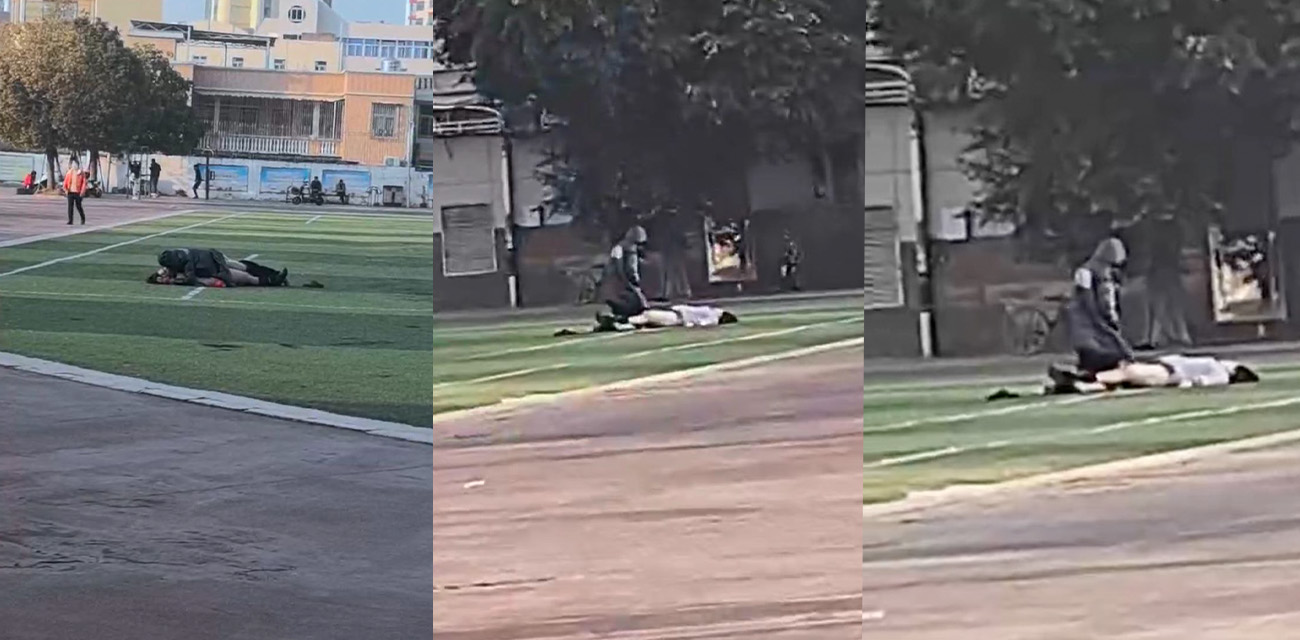 学生界的狠人！小情侣在操场上脱掉裤子就开干 这得饥渴到什么程度如此疯狂？