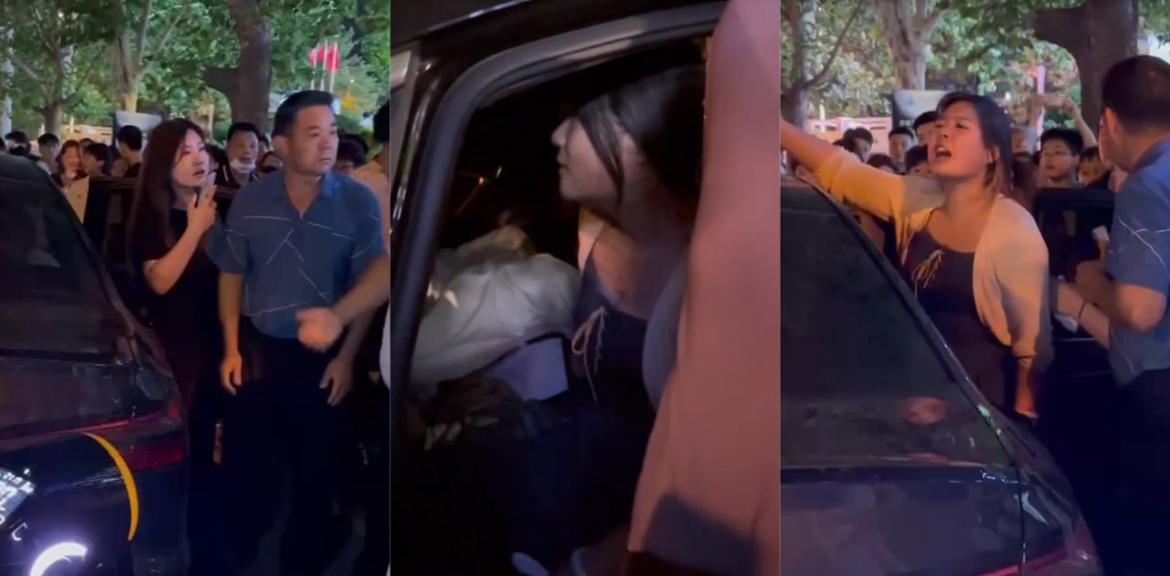 山东奥迪女车主抓奸现场 当街撒泼围堵小三 男人在一边护着 引来众人吃瓜