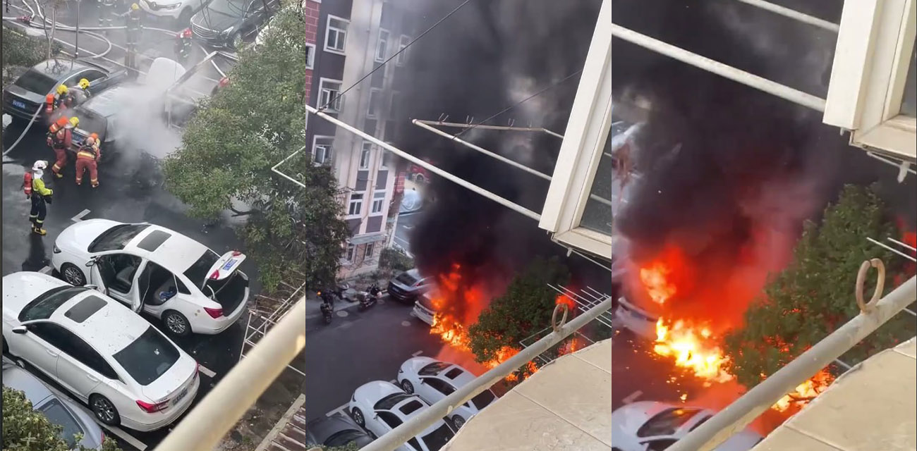 上海虹桥机场附近小区车辆自燃 火势汹涌浓烟滚滚1分钟现场实拍触目惊心