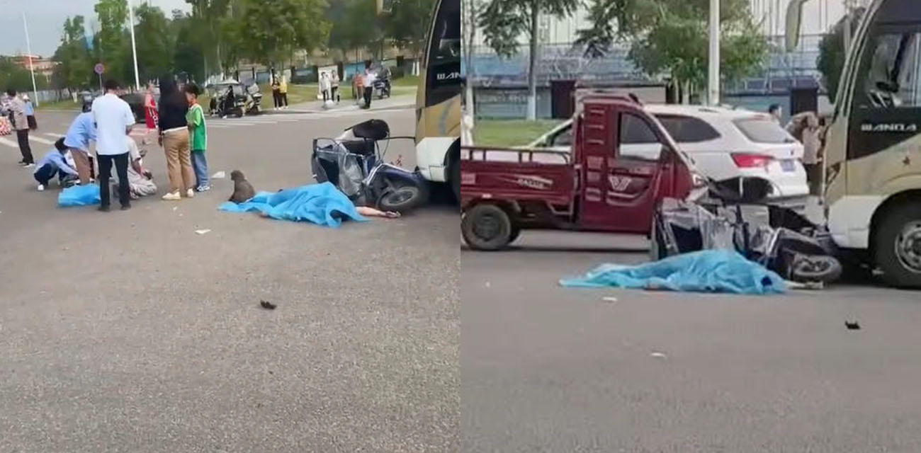 重庆梁平品字小学门口突发车祸 七旬老人送孙子上学后惨遭大巴车无情碾压