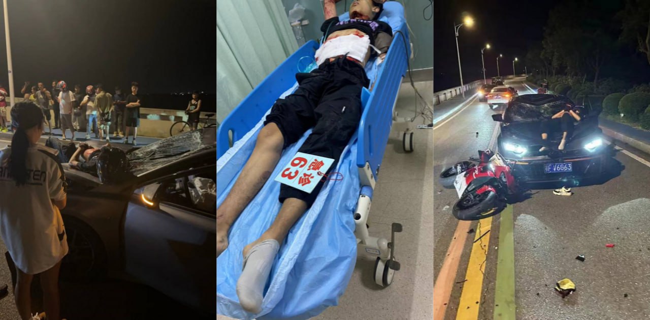 上海某地发生车祸 事故非常严重 竟是影豹逆行导致 把摩托都撞飞上天了！