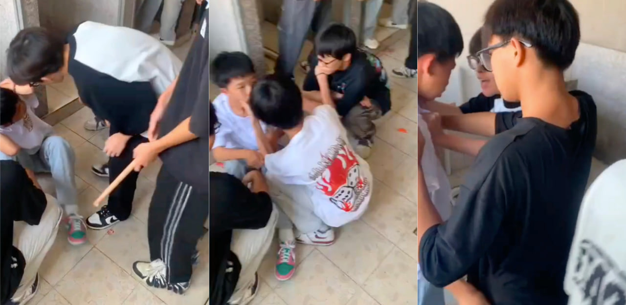 漳州市南靖县高新一学校出现初中生霸凌事件，男孩全程被狂扇巴掌又遭棍棒殴打～