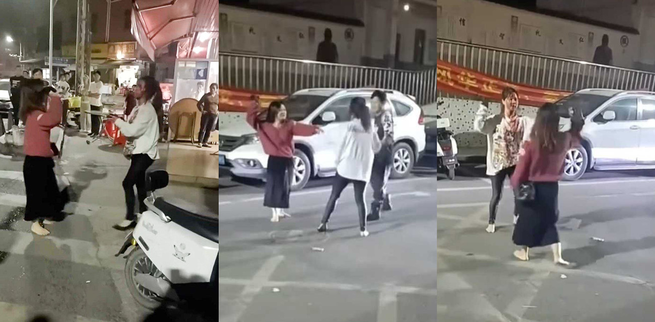 广西忻城街头惊现原配大战小三 两人打得头破血流难分伯仲 丈夫全程冷漠观看
