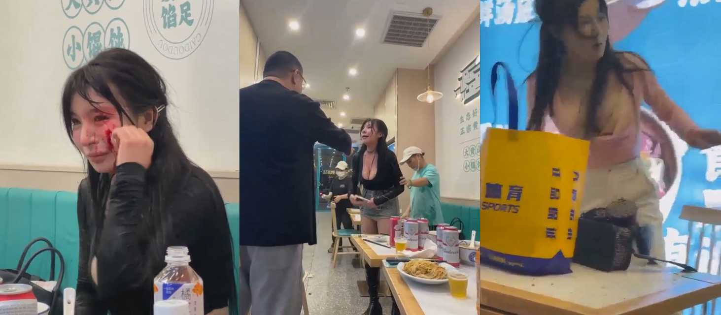上海财兜兜大黄山小馄饨 两巨乳妹妹大战大打出手！黑衣服妹子完败 满脸鲜血奶子露出一大半！