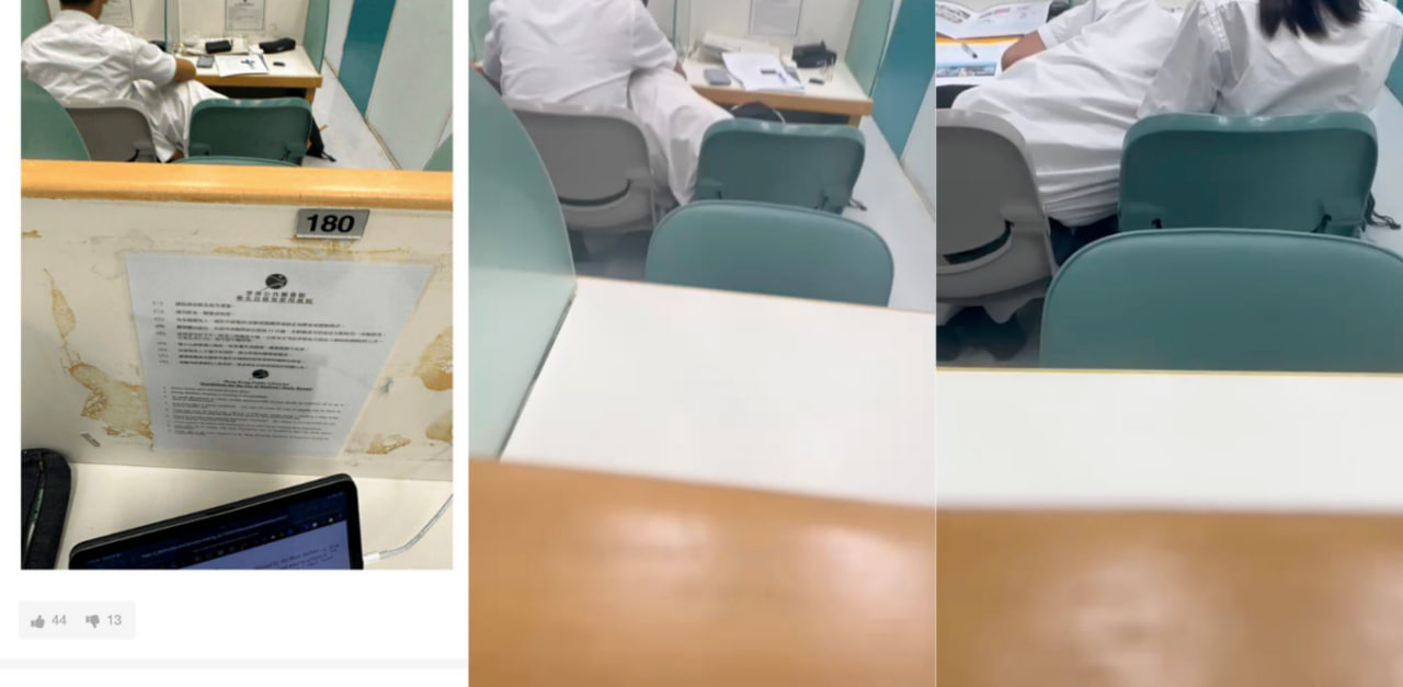 香港某大学一情侣在自修室内当中口交引发热议，看似俩人在寻求刺激快感～