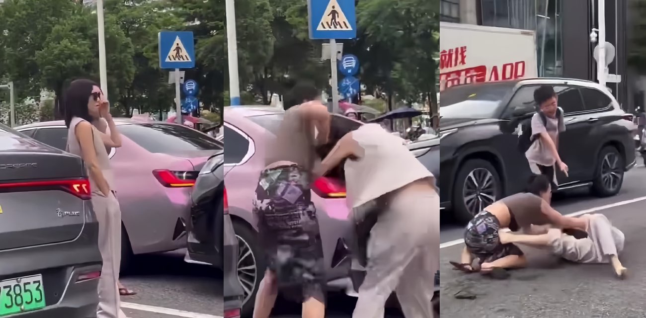 厦门女司机在路口 车辆发生剐蹭 街头互撕衣服拽头发 现场一片混乱