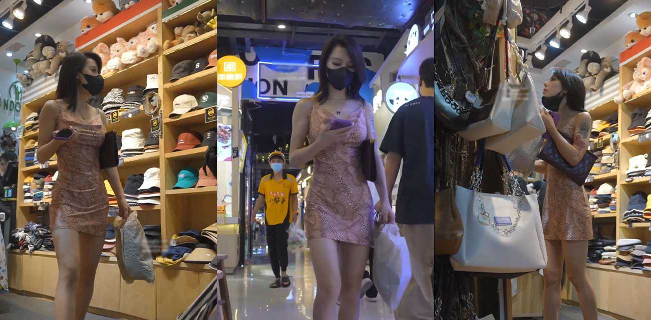 街拍抄底遇到混血极品气质美女 吊带包臀裙下别有洞天