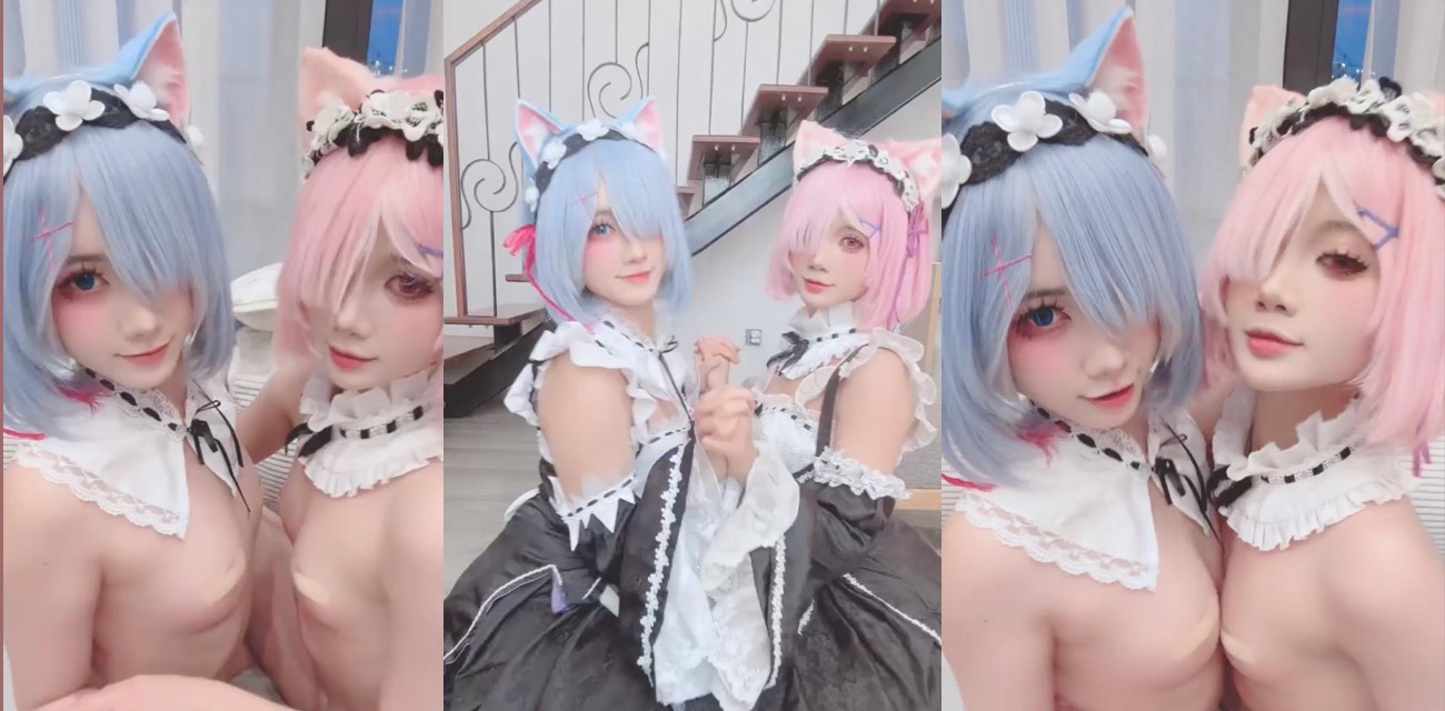 PoppaChan Kawaiimeochan高颜值cos雷姆拉姆百合私拍 磨豆腐叫声婉转动听
