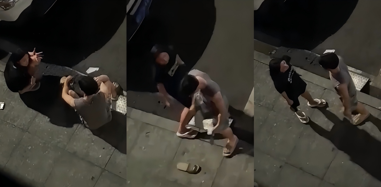 情侣吵架 男的闷酒冷战 女友追出巴掌伺候 场面乱成一锅粥