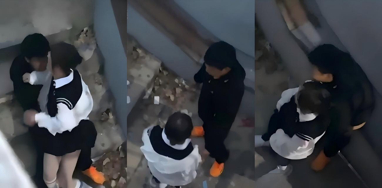 青岛海洋技师学院眼镜妹 跟男友学校角落野战被偷拍 从扭捏转眼就干上
