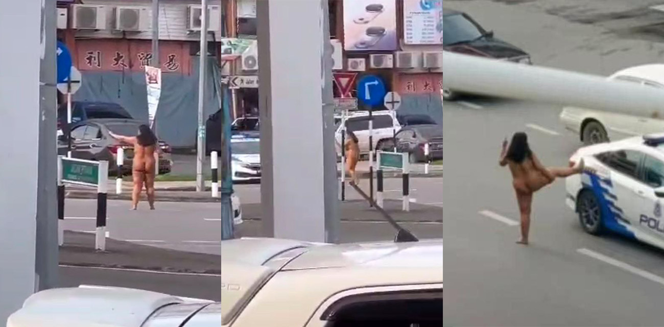 国外街头惊现裸体肥婆逛街 还公然挑衅警察 现场路人录制视频曝光