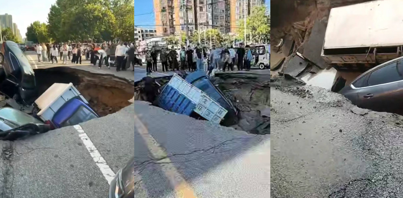 河南周口地陷 五一路路面塌陷三车坠坑 道路如人生 须步步谨慎 祸患常积于忽微 安全第一